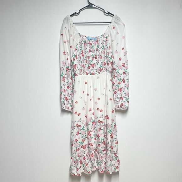 New Women's DRAPER JAMES RSVP™ Smocked Long Sleeve Midi Dress Sz XL - Picture 2 of 7